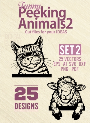 Funny Peeking Animals 2 - Cuttable vector clipart in EPS and AI formats. Vectorial Clip art for cutting plotters.