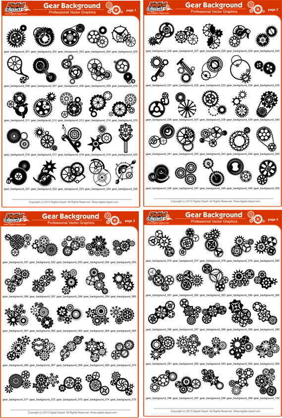 Gear Background Design. PDF - catalog. Cuttable vector clipart in EPS and AI formats. Vectorial Clip art for cutting plotters.