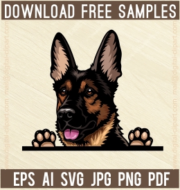 German Sheepdog  Peeking Dogs - Free vector lipart in EPS and AI formats.
