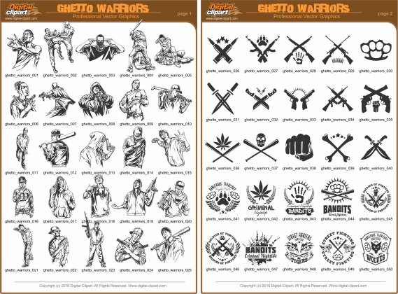 Ghetto Warriors Clipart - PDF - catalog. Cuttable vector clipart in EPS and AI formats. Vectorial Clip art for cutting plotters.