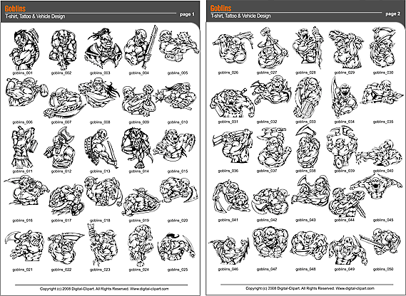 Goblins Clipart - PDF - catalog. Cuttable vector clipart in EPS and AI formats. Vectorial Clip art for cutting plotters.