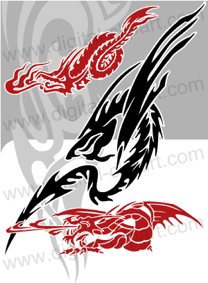 Horizontal Dragons - Cuttable vector clipart in EPS and AI formats. Vectorial Clip art for cutting plotters.
