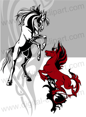 Flaming Horses - Cuttable vector clipart in EPS and AI formats. Vectorial Clip art for cutting plotters.
