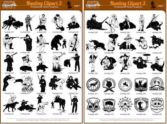 Hunting Clipart 3 - PDF - catalog. Cuttable vector clipart in EPS and AI formats. Vectorial Clip art for cutting plotters.