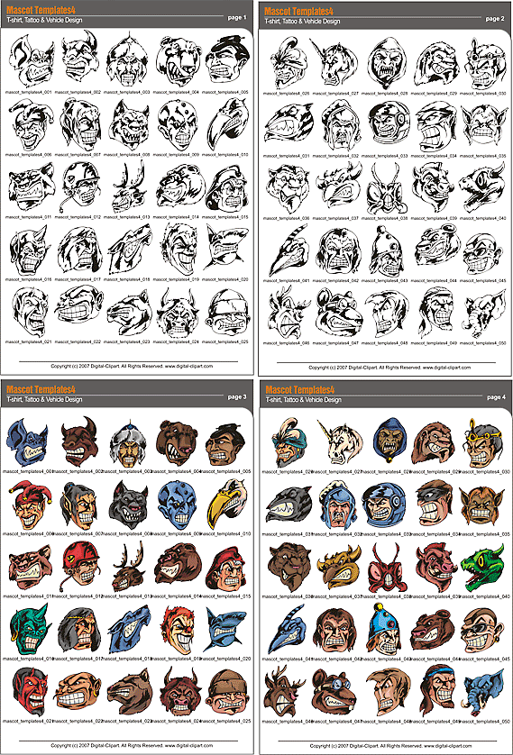 Mascot Templates 4. PDF - catalog. Cuttable vector clipart in EPS and AI formats. Vectorial Clip art for cutting plotters.