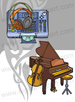 Musical Instruments. Cuttable vector clipart in EPS and AI formats. Vectorial Clip art for cutting plotters.