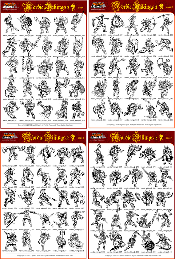 Nordic Vikings 2 - PDF - catalog. Cuttable vector clipart in EPS and AI formats. Vectorial Clip art for cutting plotters.