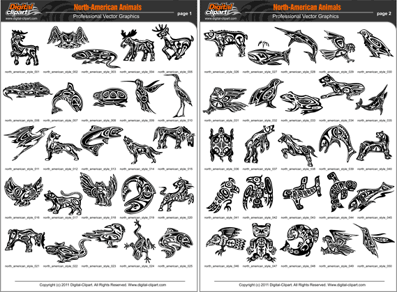 Northwest Animal Art - PDF - catalog. Cuttable vector clipart in EPS and AI formats. Vectorial Clip art for cutting plotters.