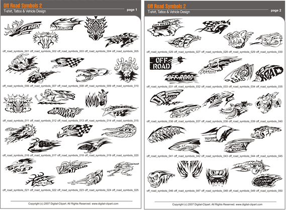 Off Road Symbols 2 - PDF - catalog. Cuttable vector clipart in EPS and AI formats. Vectorial Clip art for cutting plotters.