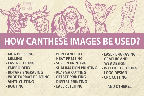 Peeking Animals - PDF - catalog. Cuttable vector clipart in EPS and AI formats. Vectorial Clip art for cutting plotters.