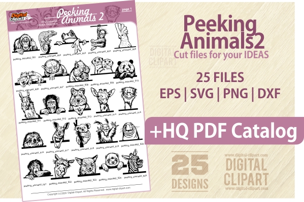 Peeking Animals - PDF - catalog. Cuttable vector clipart in EPS and AI formats. Vectorial Clip art for cutting plotters.