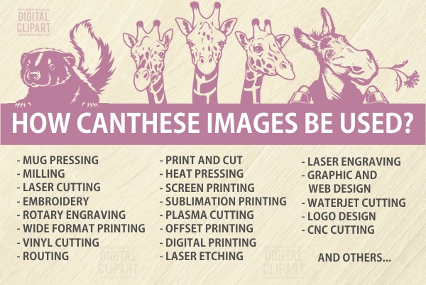 Peeking Animals - PDF - catalog. Cuttable vector clipart in EPS and AI formats. Vectorial Clip art for cutting plotters.