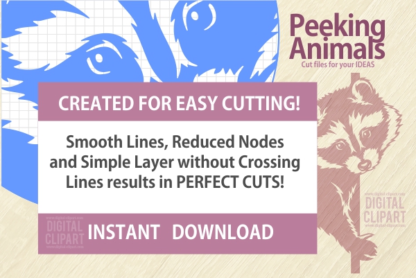 Peeking Animals - PDF - catalog. Cuttable vector clipart in EPS and AI formats. Vectorial Clip art for cutting plotters.