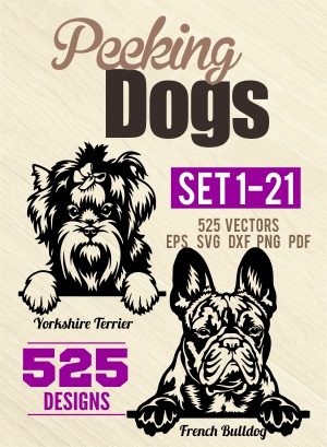 Peeking Dogs - Cuttable vector clipart in EPS and AI formats. Vectorial Clip art for cutting plotters.