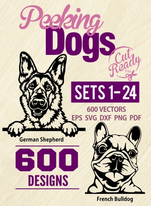Peeking Dogs - Cuttable vector clipart in EPS and AI formats. Vectorial Clip art for cutting plotters.
