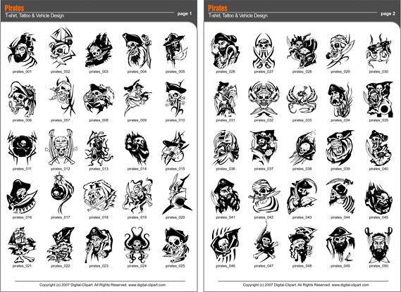 Pirates and Corsairs 2 - PDF - catalog. Cuttable vector clipart in EPS and AI formats. Vectorial Clip art for cutting plotters.