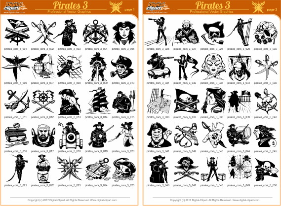 Pirates and Corsairs 2 - PDF - catalog. Cuttable vector clipart in EPS and AI formats. Vectorial Clip art for cutting plotters.