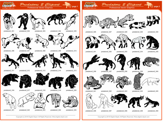 Predators Clipart 2  - PDF - catalog. Cuttable vector clipart in EPS and AI formats. Vectorial Clip art for cutting plotters.