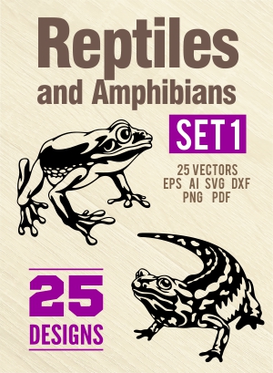Reptiles and Amphibians - Cuttable vector clipart in EPS and AI formats. Vectorial Clip art for cutting plotters.