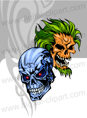 Skulls Clipart. Cuttable vector clipart in EPS and AI formats. Vectorial Clip art for cutting plotters.