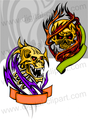 Skulls Tattoo  - Cuttable vector clipart in EPS and AI formats. Vectorial Clip art for cutting plotters.