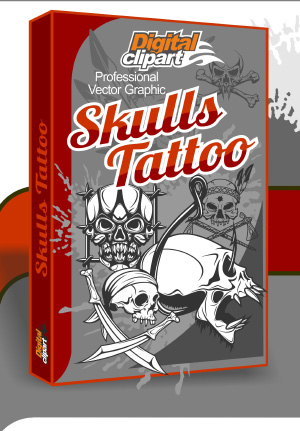 Skulls Tattoo - Cuttable vector clipart in EPS and AI formats. Vectorial Clip art for cutting plotters.