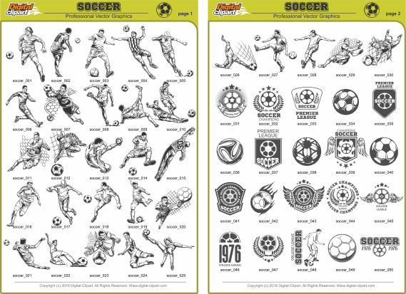 Soccer Clipart - PDF - catalog. Cuttable vector clipart in EPS and AI formats. Vectorial Clip art for cutting plotters.