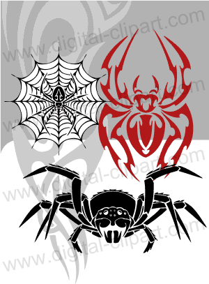 Tattoo Spiders - Cuttable vector clipart in EPS and AI formats. Vectorial Clip art for cutting plotters.