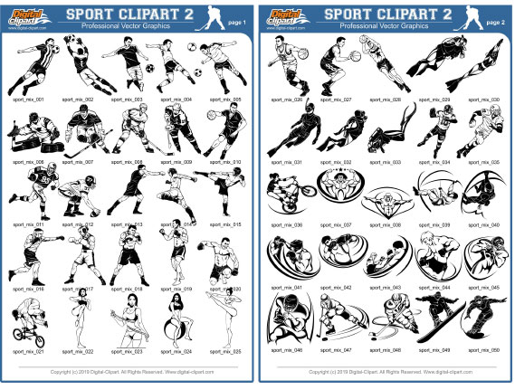 Sport Clipart 2  - PDF - catalog. Cuttable vector clipart in EPS and AI formats. Vectorial Clip art for cutting plotters.