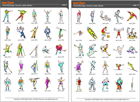 Sport. PDF - catalog. Cuttable vector clipart in EPS and AI formats. Vectorial Clip art for cutting plotters.