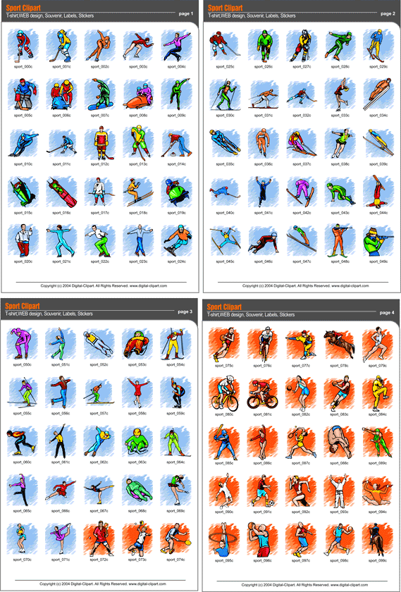 Sport. PDF - catalog. Cuttable vector clipart in EPS and AI formats. Vectorial Clip art for cutting plotters.