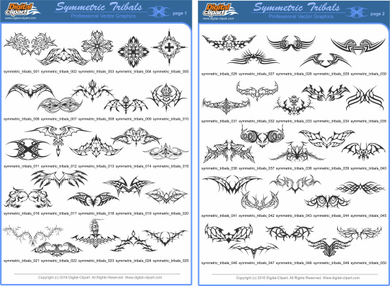 Symmetric Tribals Clipart - PDF - catalog. Cuttable vector clipart in EPS and AI formats. Vectorial Clip art for cutting plotters.