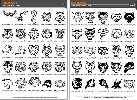 Tribal Animals 3 - PDF - catalog. Cuttable vector clipart in EPS and AI formats. Vectorial Clip art for cutting plotters.