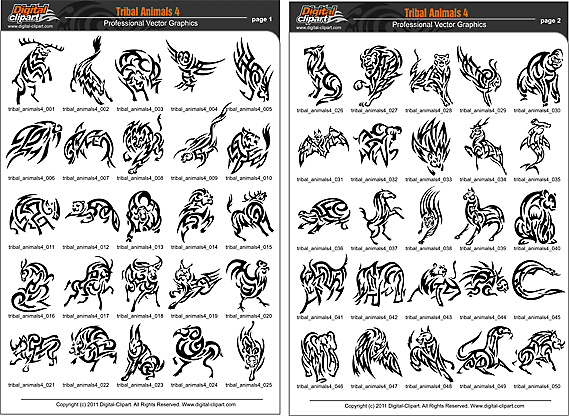 Tribal Animals 4 - PDF - catalog. Cuttable vector clipart in EPS and AI formats. Vectorial Clip art for cutting plotters.