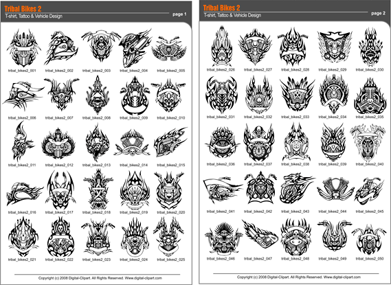 Tribal Bikes 2 - PDF - catalog. Cuttable vector clipart in EPS and AI formats. Vectorial Clip art for cutting plotters.