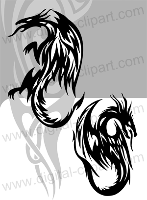 Tribal Dragons - Cuttable vector clipart in EPS and AI formats. Vectorial Clip art for cutting plotters.
