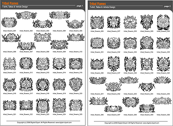 Tribal Flowers - PDF - catalog. Cuttable vector clipart in EPS and AI formats. Vectorial Clip art for cutting plotters.