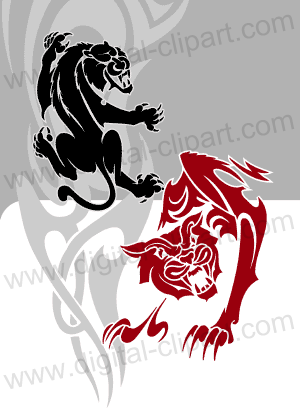 Tribal Predators. Cuttable vector clipart in EPS and AI formats. Vectorial Clip art for cutting plotters.