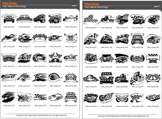 Tribal Racing - PDF - catalog. Cuttable vector clipart in EPS and AI formats. Vectorial Clip art for cutting plotters.