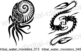 Tribal water monster. Free vector lipart in EPS and AI formats.