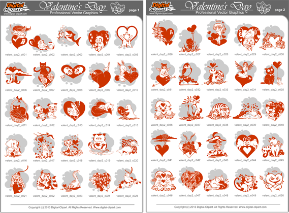 Valentine's Day - PDF - catalog. Cuttable vector clipart in EPS and AI formats. Vectorial Clip art for cutting plotters.