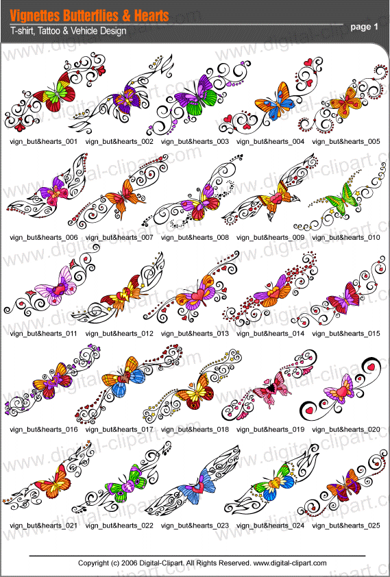 Decorative Butterflies. PDF - catalog. Cuttable vector clipart in EPS and AI formats. Vectorial Clip art for cutting plotters.