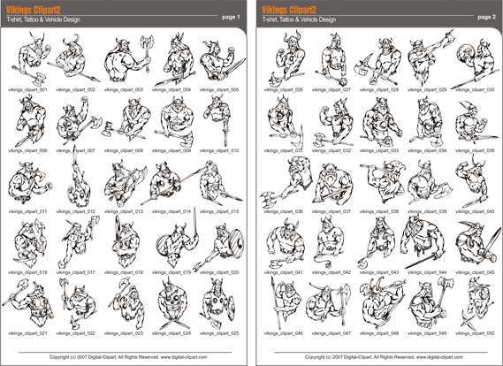 Vikings 2 - PDF - catalog. Cuttable vector clipart in EPS and AI formats. Vectorial Clip art for cutting plotters.