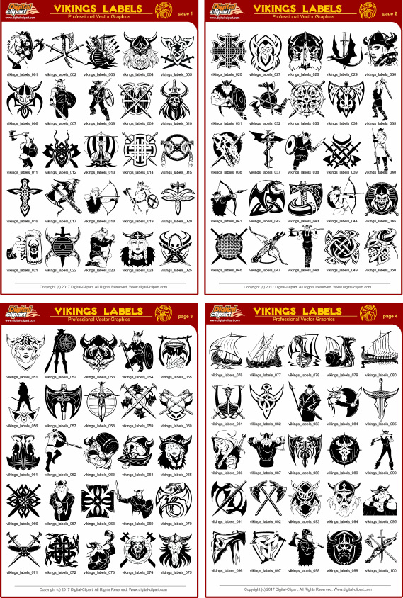 Vikings Labels - PDF - catalog. Cuttable vector clipart in EPS and AI formats. Vectorial Clip art for cutting plotters.