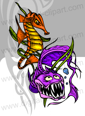 Water Monster. Cuttable vector clipart in EPS and AI formats. Vectorial Clip art for cutting plotters.