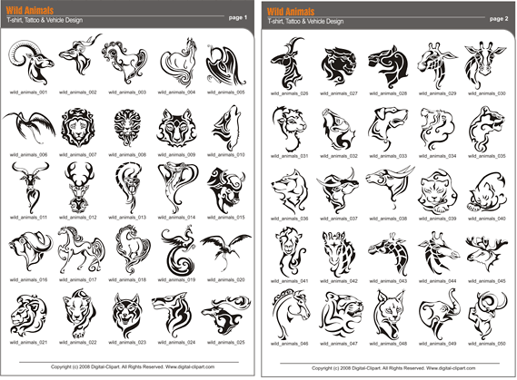 Wild Animals Clipart - PDF - catalog. Cuttable vector clipart in EPS and AI formats. Vectorial Clip art for cutting plotters.