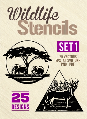 Wildlife Stencils - Cuttable vector clipart in EPS and AI formats. Vectorial Clip art for cutting plotters.