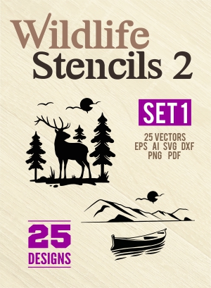 Wildlife Stencils - Cuttable vector clipart in EPS and AI formats. Vectorial Clip art for cutting plotters.