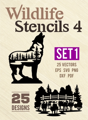 Wildlife Stencils - Cuttable vector clipart in EPS and AI formats. Vectorial Clip art for cutting plotters.