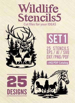 Wildlife Stencils - Cuttable vector clipart in EPS and AI formats. Vectorial Clip art for cutting plotters.